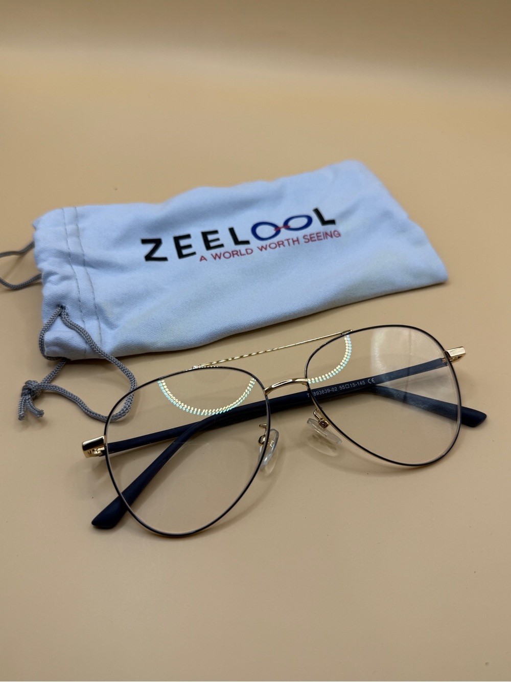Zeelool Aviator Glasses in Gold & Navy, No prescription